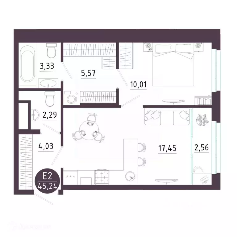 1-к кв. Рязанская область, Рязань Московское ш. (45.24 м) - Фото 1