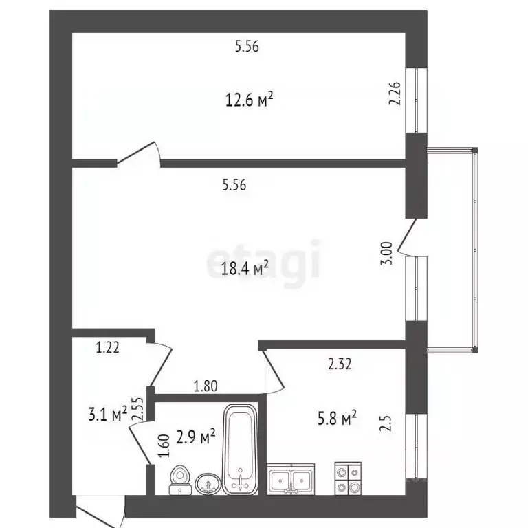 2-к кв. Саха (Якутия), Якутск ул. Дзержинского, 36 (44.0 м) - Фото 1