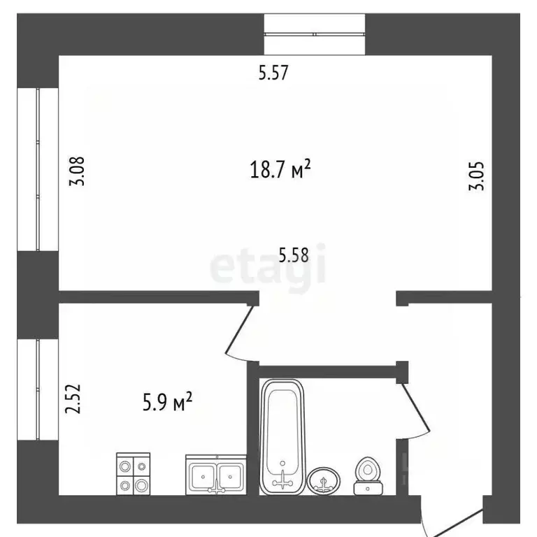 1-к кв. Московская область, Коломна ул. Калинина, 14 (30.5 м) - Фото 1