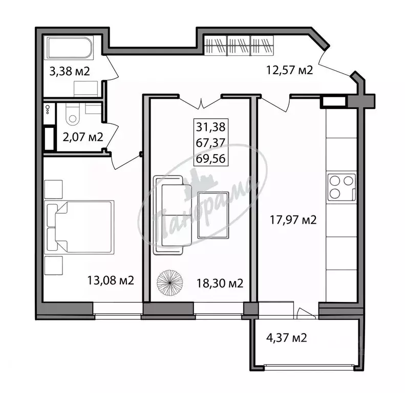 2-к кв. Калужская область, Калуга ул. Белинского, 2 (70.0 м) - Фото 2