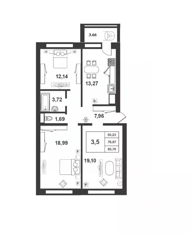 3-к кв. Новгородская область, Великий Новгород ул. Королева, 24 (77.12 ... - Фото 0