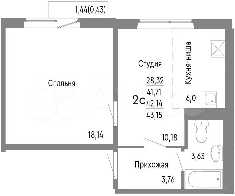 2-к. квартира, 42,1 м, 4/10 эт. - Фото 0