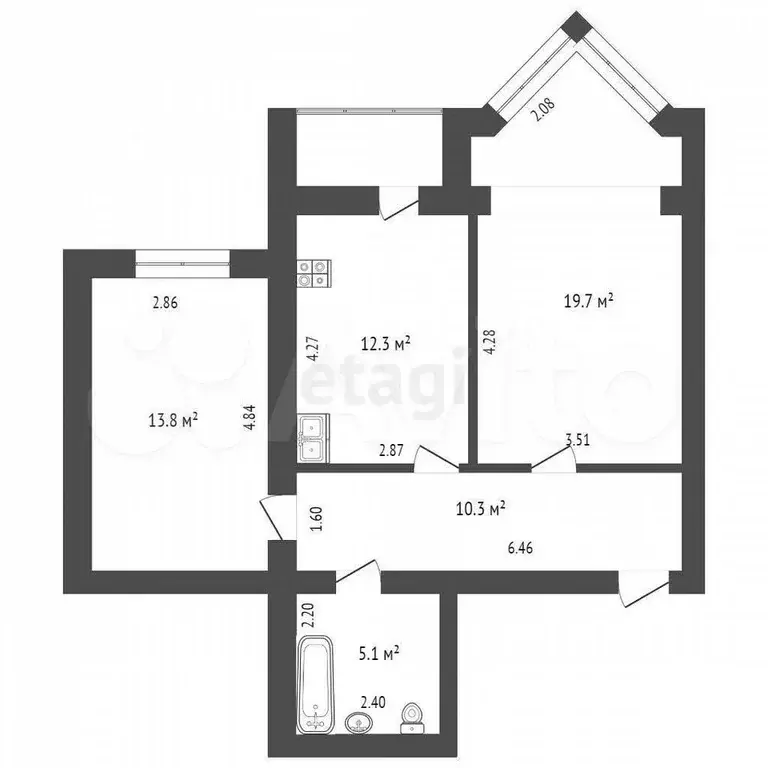 2-к. квартира, 64 м, 3/10 эт. - Фото 0