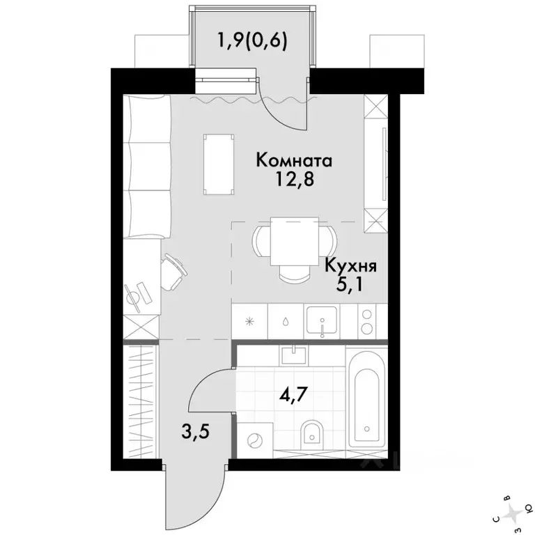 1-к кв. Приморский край, Владивосток Флагман жилой комплекс (26.1 м) - Фото 2