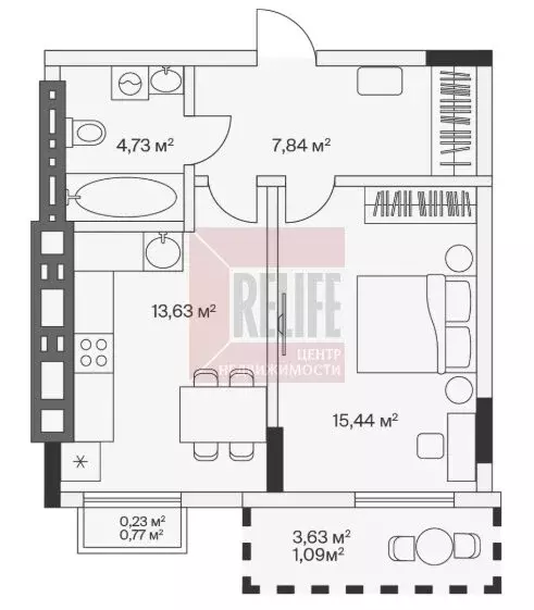 1-комнатная квартира: посёлок Малое Исаково, Первая улица, 1к4 (43.2 ... - Фото 1