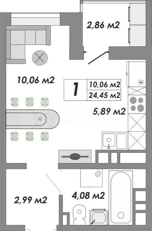 1-к. квартира, 24,5 м, 14/17 эт. - Фото 0