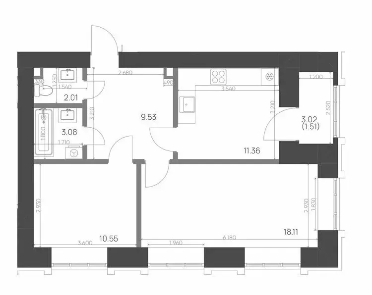2-комнатная квартира: Нижнекамск, 15-й микрорайон, ЖК Калина (56.15 м) - Фото 0