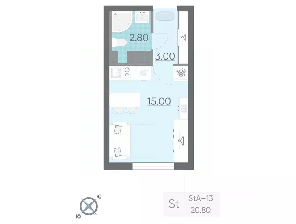 Студия Санкт-Петербург ул. Пахомовская, 12к2 (20.8 м) - Фото 0
