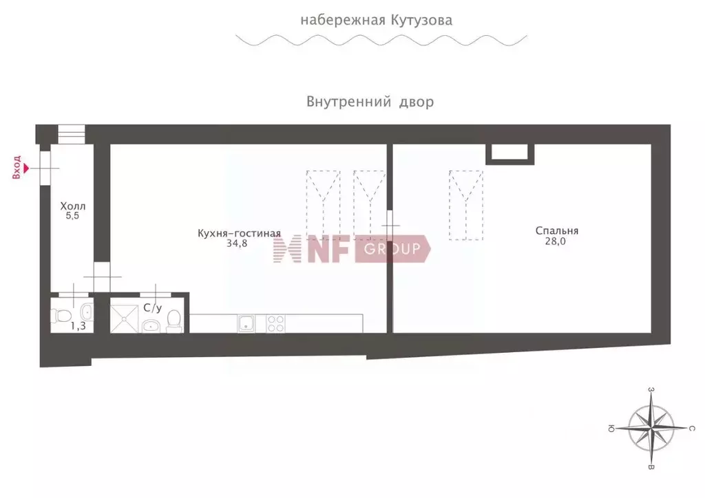 2-к кв. Санкт-Петербург наб. Кутузова, 24 (71.5 м) - Фото 2