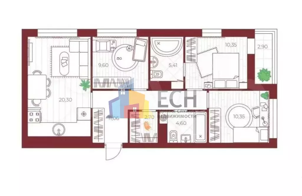 3-комнатная квартира: посёлок Петровский, Шоссейный проезд, 25 (75.7 ... - Фото 1