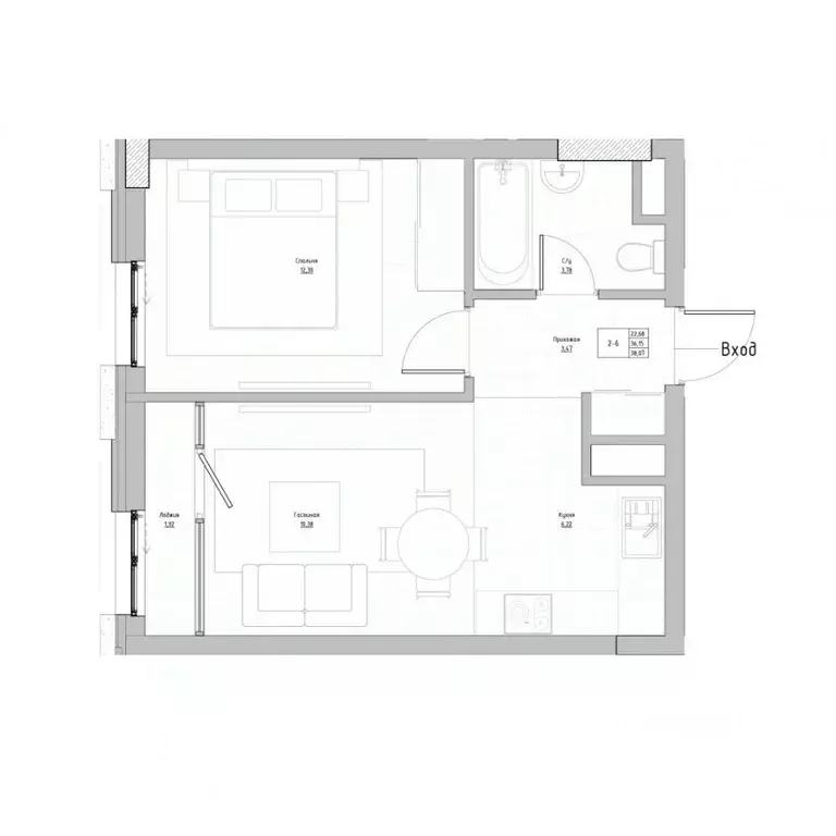 1-к кв. Кабардино-Балкария, Нальчик ул. Шогенова (38.07 м) - Фото 2