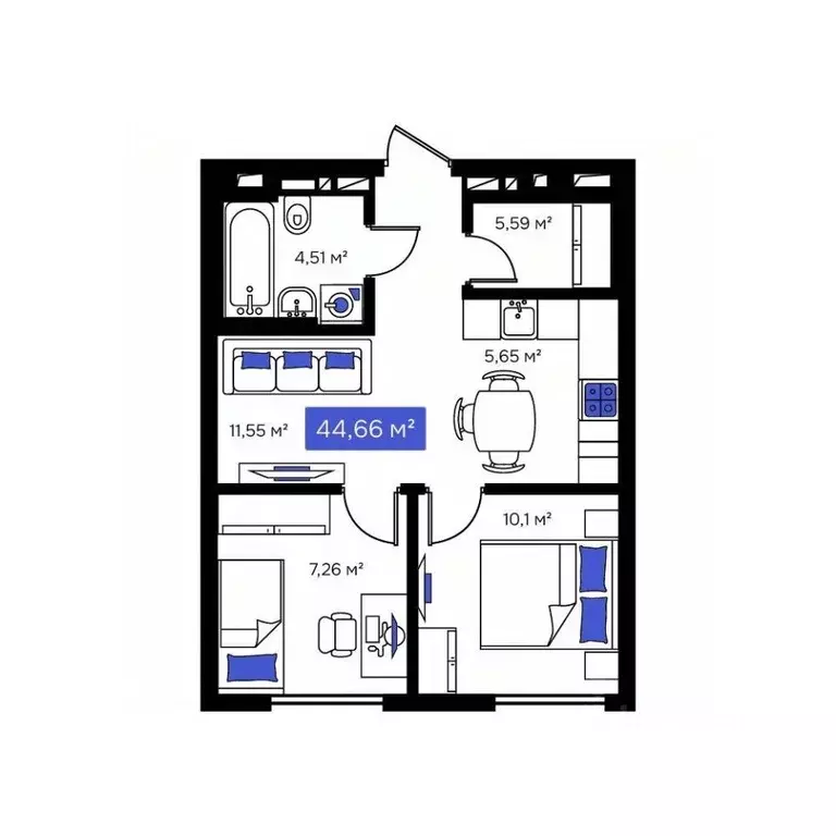 2-к кв. Приморский край, Владивосток Визионер жилой комплекс (44.66 м) - Фото 1