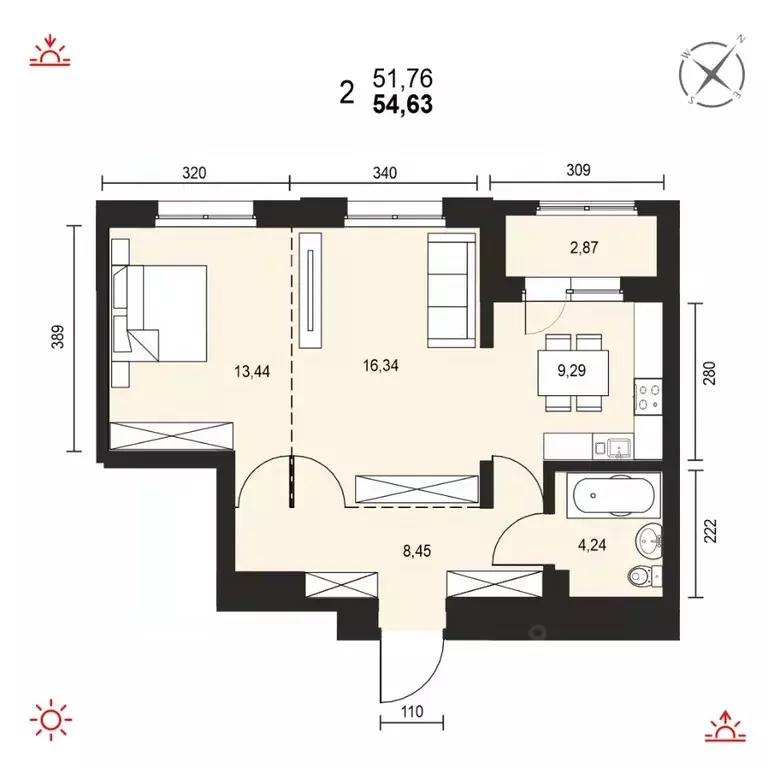 2-к кв. Иркутская область, Иркутск ул. Березовая Роща, 13Б (54.63 м) - Фото 0