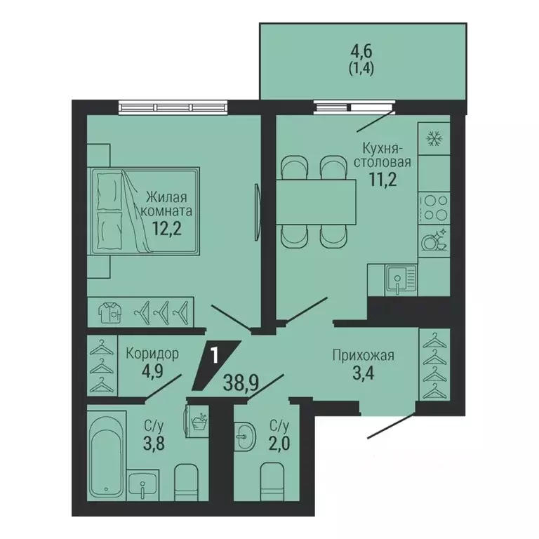 1-к кв. Свердловская область, Екатеринбург Вторчермет жилрайон,  (38.9 ... - Фото 2