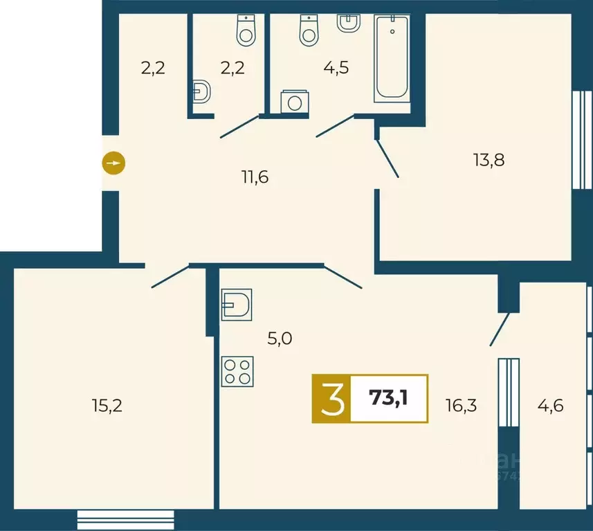 3-к кв. Свердловская область, Екатеринбург ул. Викулова, 24 (73.1 м) - Фото 0