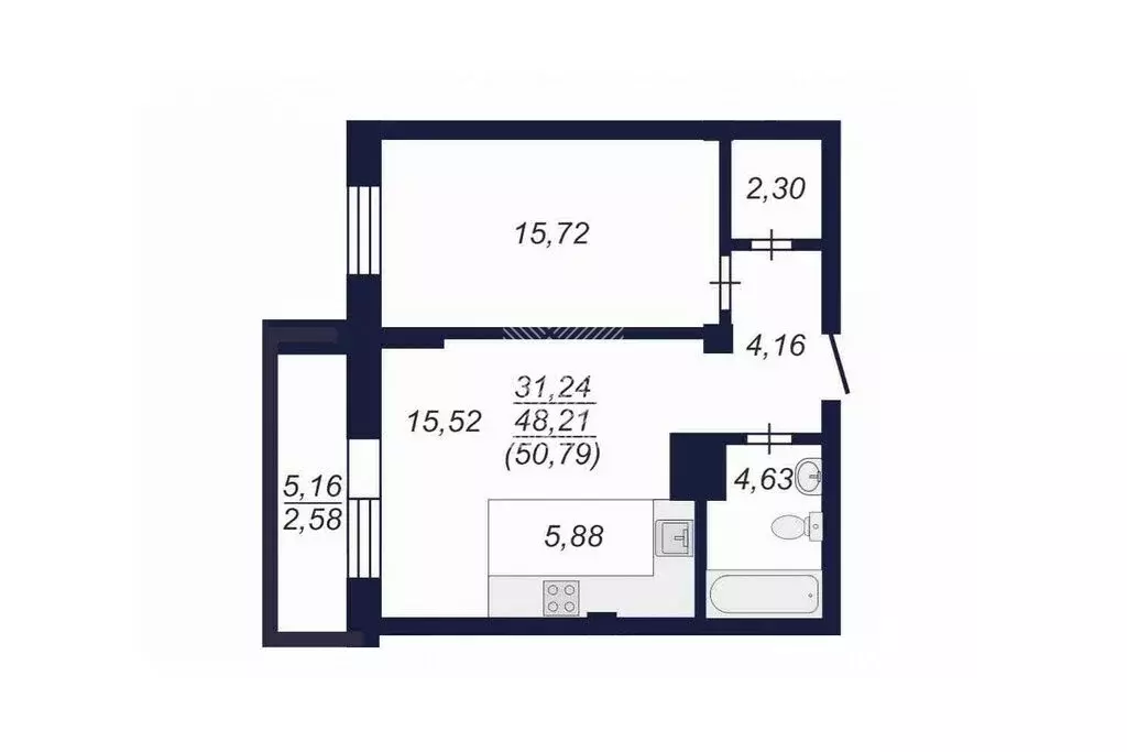 2-комнатная квартира: Челябинск, Копейская улица, 1 (50.79 м) - Фото 0