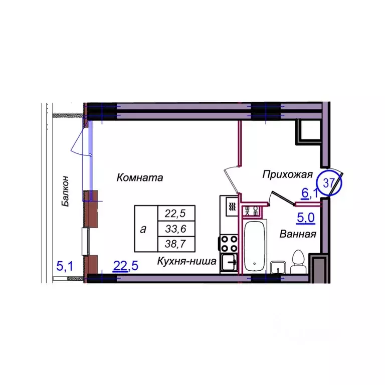 Студия Калининградская область, Светлогорск Балтийская ул. (38.7 м) - Фото 1
