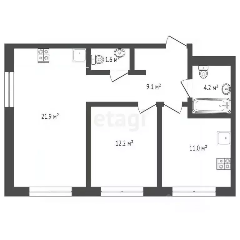 2-к кв. Московская область, Одинцово ул. Рябиновая, 3к1 (60.0 м) - Фото 2