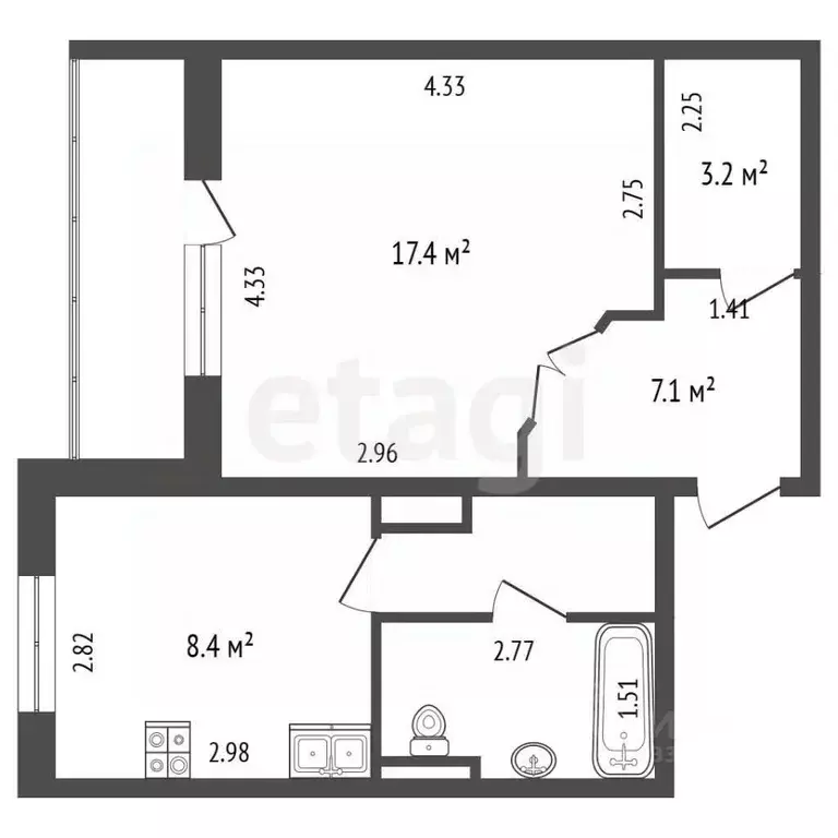 1-к кв. Омская область, Омск Куломзинская ул., 64к2 (40.0 м) - Фото 2