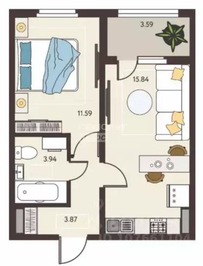 2-к кв. Липецкая область, Липецк ул. Механизаторов, 15Авл1 (39.0 м) - Фото 2