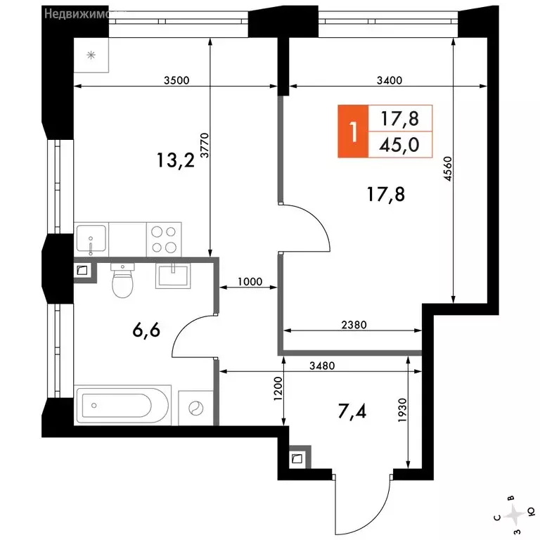 1-комнатная квартира: Нижний Новгород, историческая территория Старый ... - Фото 0