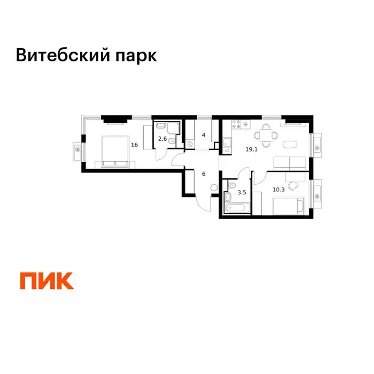 2-к кв. Санкт-Петербург Витебский Парк жилой комплекс, 7 (61.5 м) - Фото 1