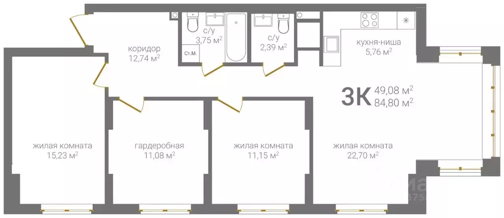 3-к кв. Нижегородская область, Нижний Новгород 2-я Оранжерейная ул., 4 ... - Фото 1