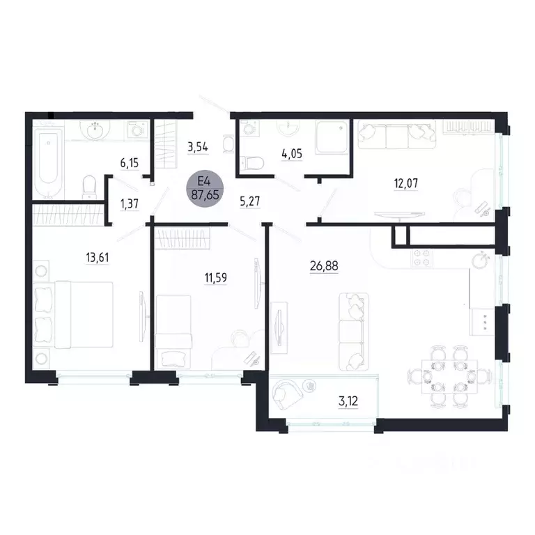 3-к кв. Тульская область, Тула ул. Сурикова, 22 (87.65 м) - Фото 0