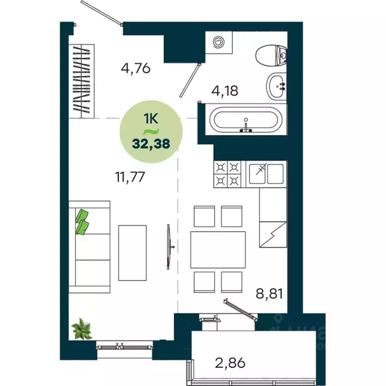 1-к кв. Иркутская область, Иркутск ул. Безбокова, 7А (32.38 м) - Фото 1