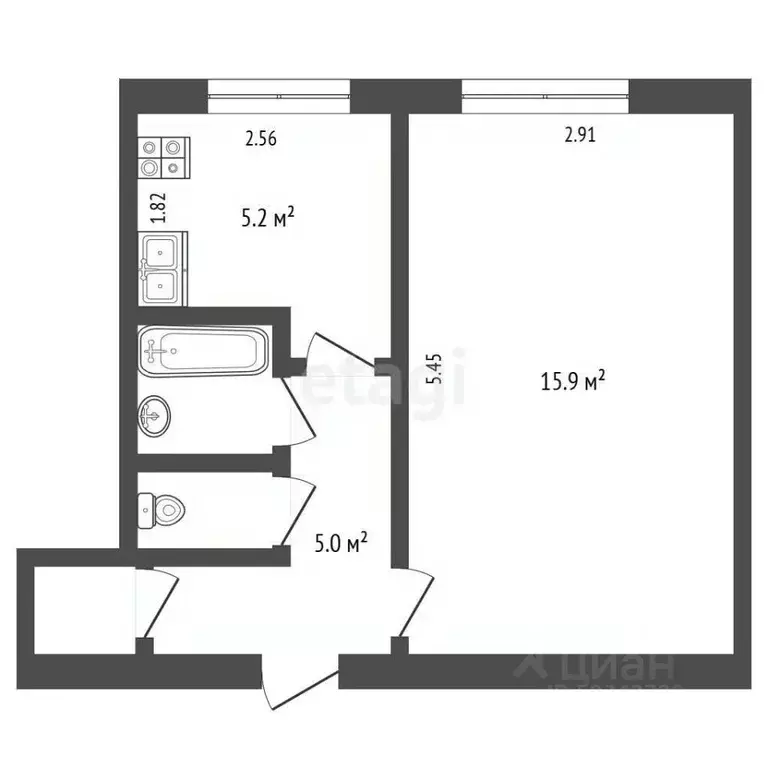 1-к кв. Архангельская область, Новодвинск Двинская ул., 41к1 (30.8 м) - Фото 1