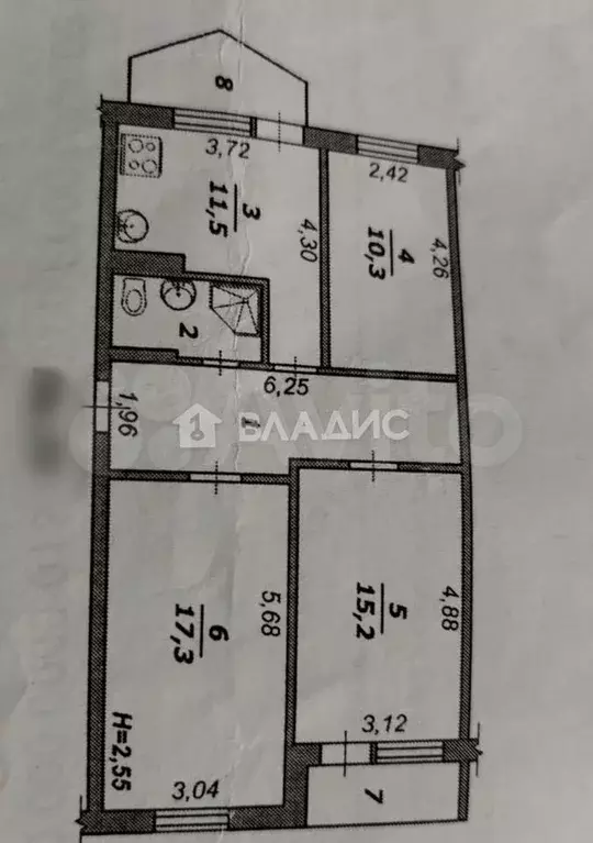 3-к. квартира, 66,6 м, 5/6 эт. - Фото 0