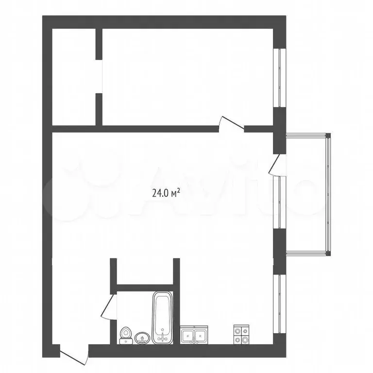 2-к. квартира, 42,1 м, 4/4 эт. - Фото 0