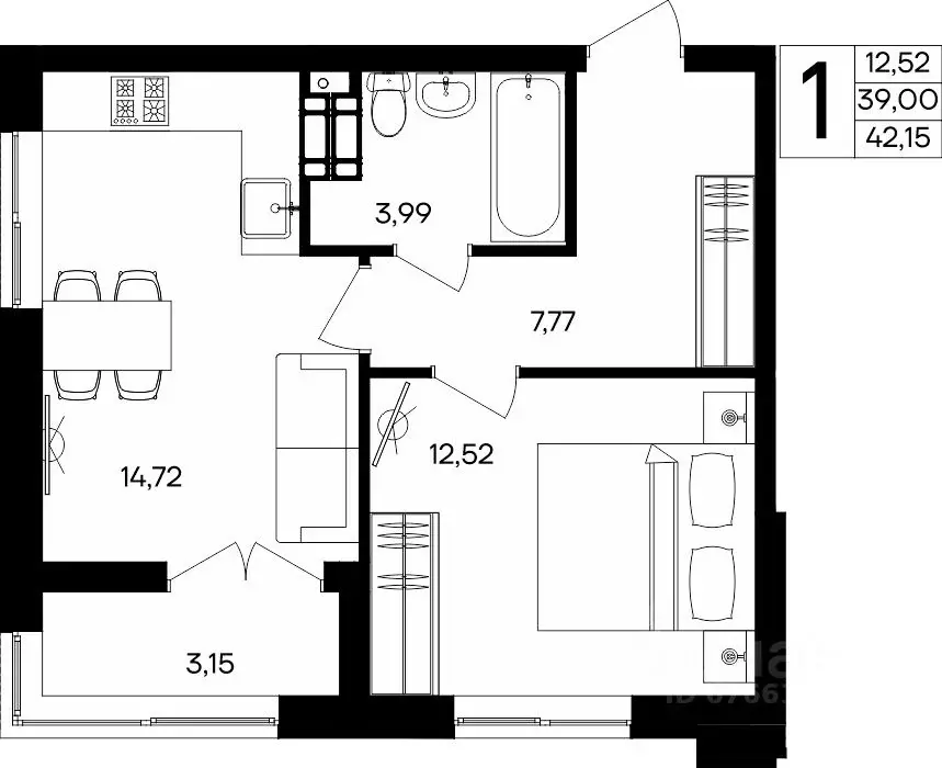 1-к кв. Севастополь ул. Мате Залки (42.15 м) - Фото 1