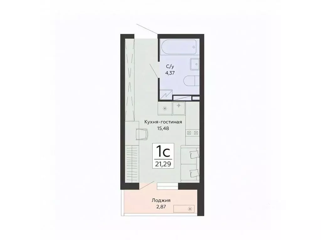 Студия Воронежская область, Воронеж ул. Туполева, 5Н (21.29 м) - Фото 1