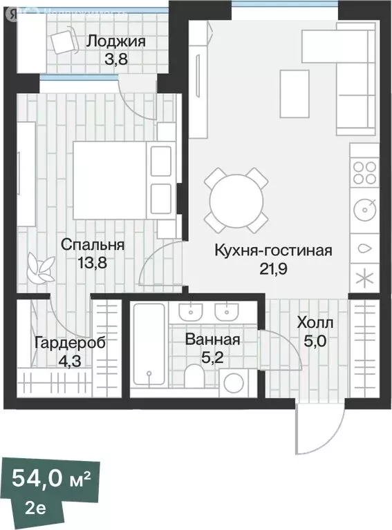 1-комнатная квартира: Тюмень, жилой комплекс Эклипт (51.99 м) - Фото 1