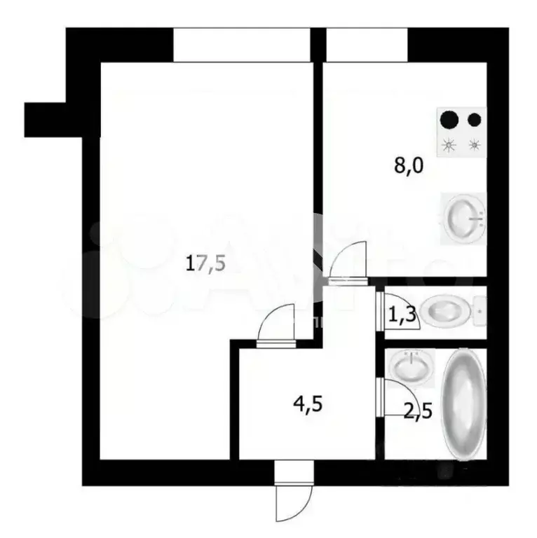 1-к. квартира, 33 м, 1/9 эт. - Фото 0