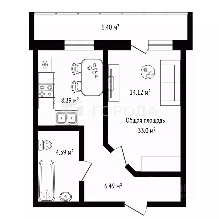 1-к кв. Новосибирская область, Новосибирск ул. Петухова, 14а (33.0 м) - Фото 1
