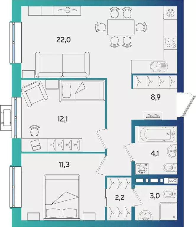 2-к кв. Татарстан, Альметьевск Объездная ул. (63.4 м) - Фото 1
