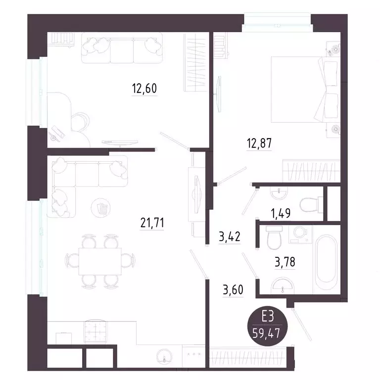 2-комнатная квартира: Тула, Пряничная улица, 6 (59.47 м) - Фото 0