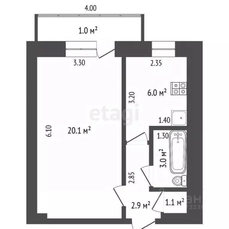 1-к кв. Башкортостан, Стерлитамак Коммунистическая ул., 61 (32.6 м) - Фото 2
