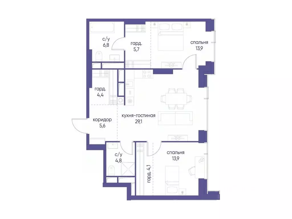 2-к кв. Москва ул. Сергея Макеева, 7С7 (88.3 м) - Фото 0