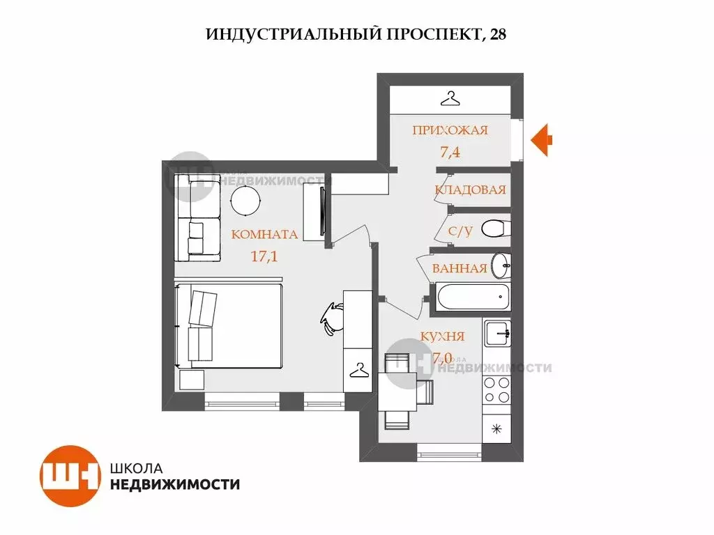 1-комнатная квартира: Санкт-Петербург, Индустриальный проспект, 28 ... - Фото 1