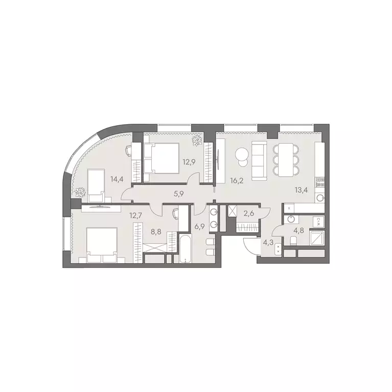 4-к квартира, 102.9 м - Фото 0