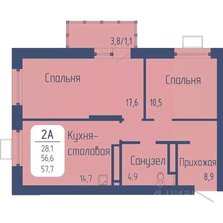 2-к кв. Красноярский край, Красноярск Свободный просп. (57.7 м) - Фото 1