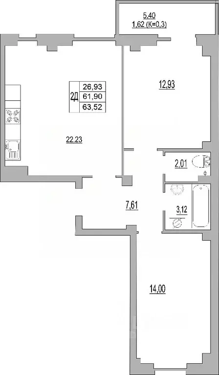 2-к кв. Псковская область, Псков ул. Юности, 32 (63.52 м) - Фото 0