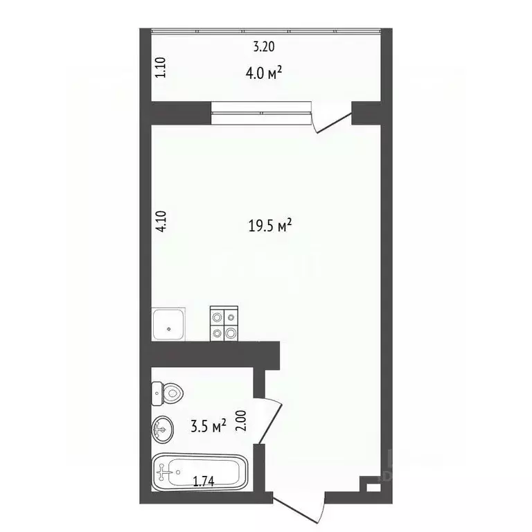 Студия Тюменская область, Тюмень ул. Новоселов, 109 (19.5 м) - Фото 2