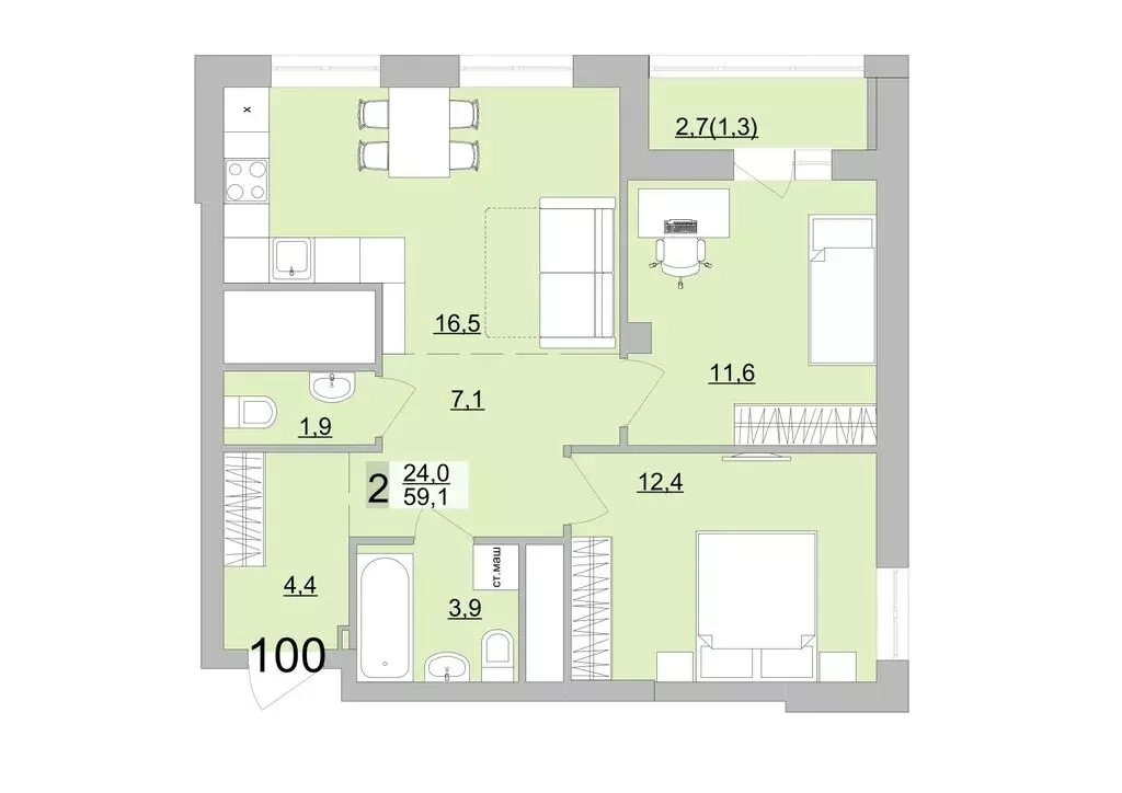 2-комнатная квартира: Екатеринбург, Черкасская улица, 5к3 (59.1 м) - Фото 0