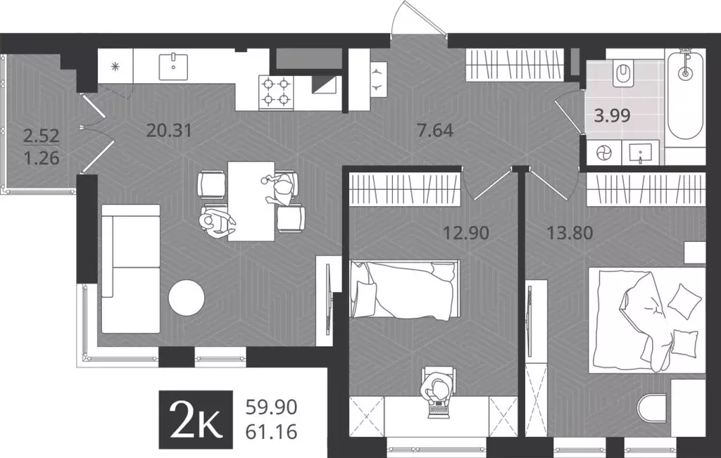 2-комнатная квартира: Калининград, улица Ломоносова, 52 (59.9 м) - Фото 1