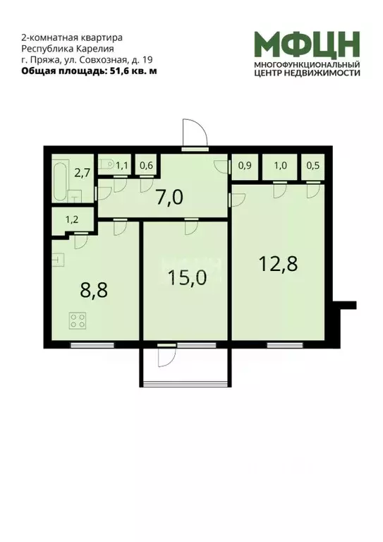 2-к кв. Карелия, Пряжа пгт ул. Совхозная, 19 (51.6 м) - Фото 2