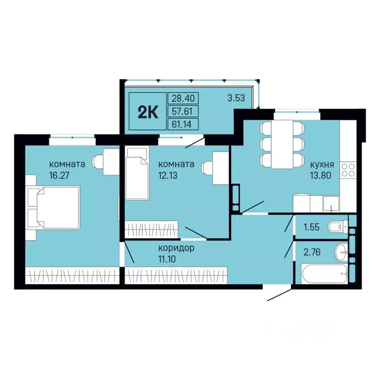 2-к кв. Пермский край, Пермь ул. Танцорова, 96 (61.14 м) - Фото 1